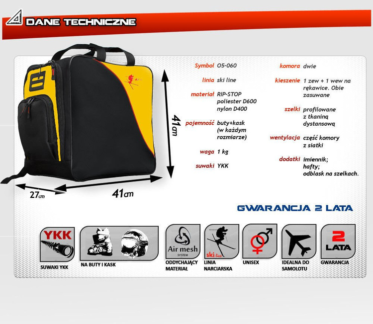Skitas/-rugzak voor skischoenen en helm "Ski" geel
