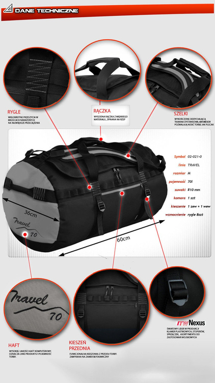 Sac de sport de voyage taille "m" 70l Travel bleu